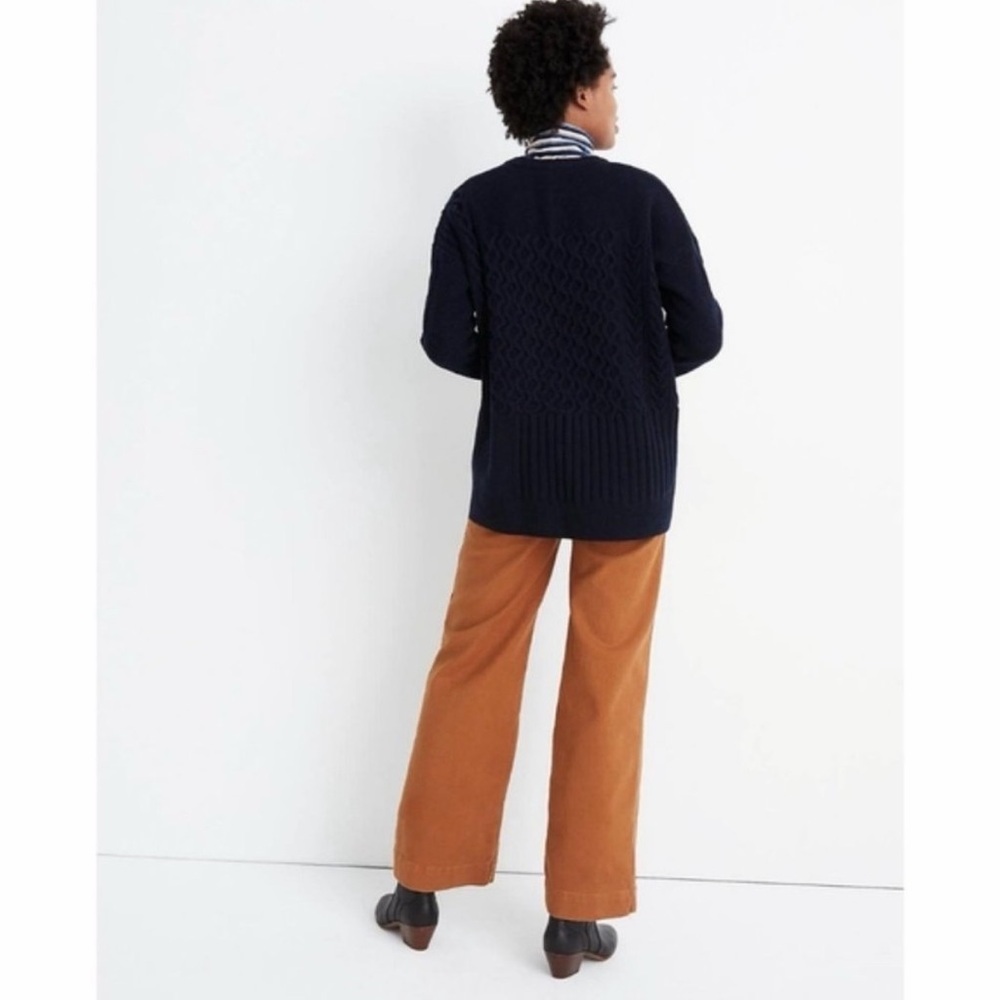 Madewell NWOT Patchwork Cableknit Tunic Crewneck‎ Navy Sweater Size Medium - Picture 2 of 7